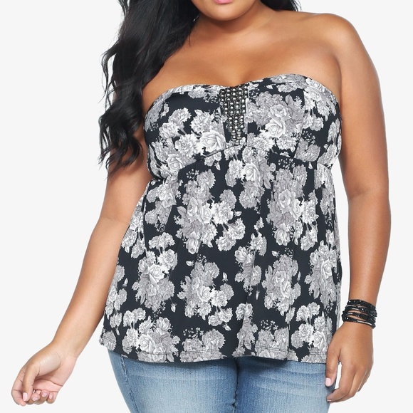 torrid Tops - Torrid Floral Beaded Applique Strapless Top 3 3X